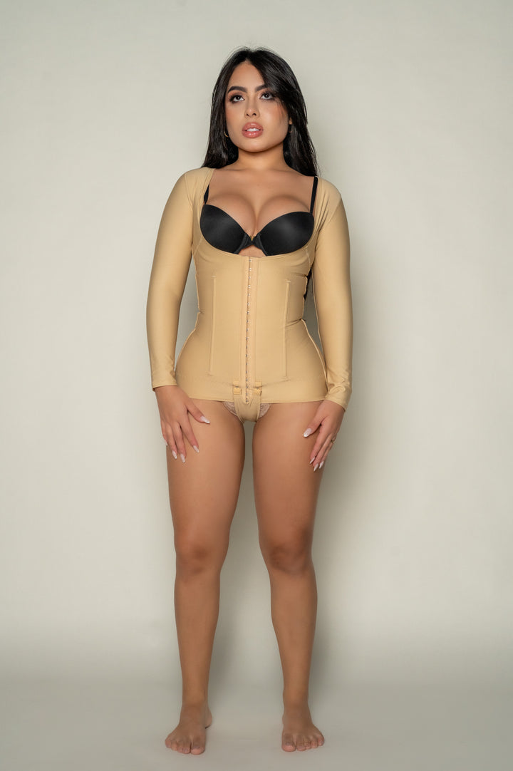 360 Sculpt Bodysuit – Long Sleeve Compression with Short Bottom - corsetno1